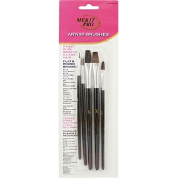 Merit Pro Artist Brush Assortment Includes 1 Pure Bristle And 4 Camel Hair Bristle, 5PK 652270000050